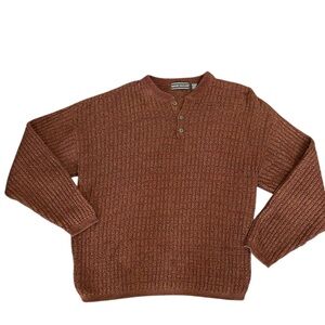 David Taylor Vintage90s‎ XL men’s chunky knit Henley sweater orange/maroon/green